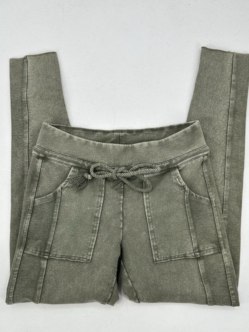 Easel Los Angeles Double Take Sweatpants Olive Grey Skinny Pocket Athleisure Sm